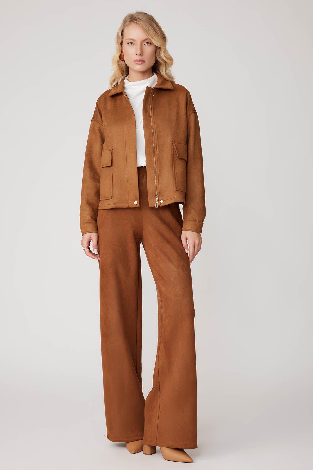 SUEDE JACKET WITH COVER POCKET ZIPPERS