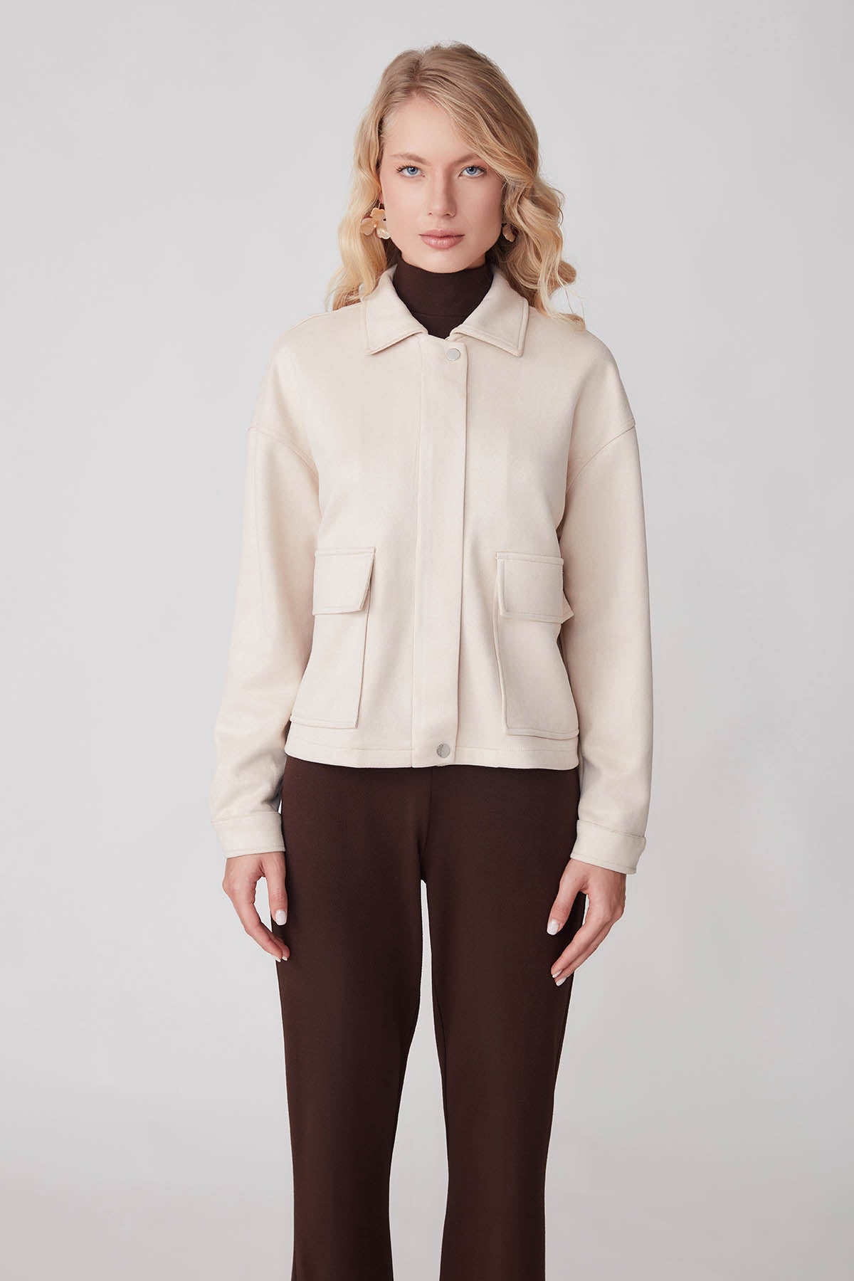 SUEDE JACKET WITH COVER POCKET ZIPPERS