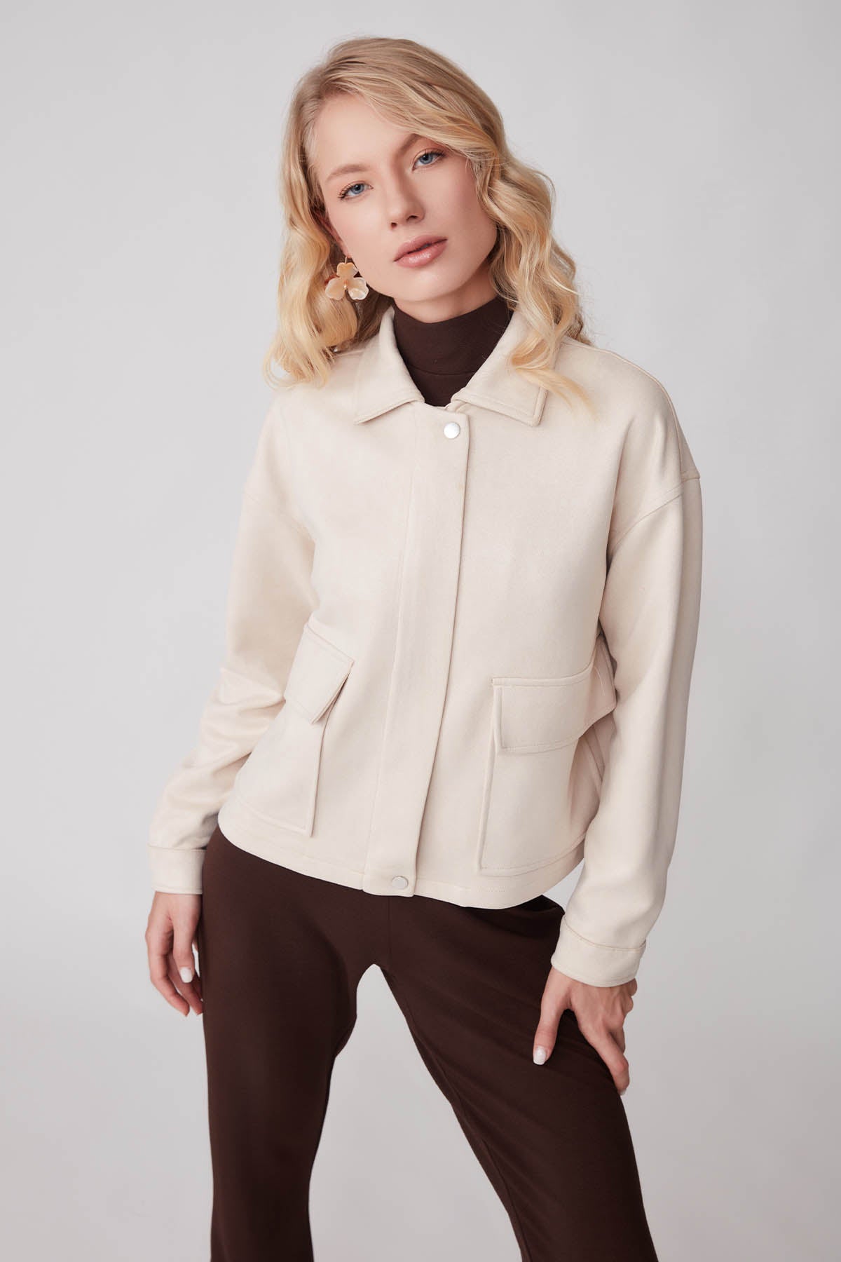 SUEDE JACKET WITH COVER POCKET ZIPPERS