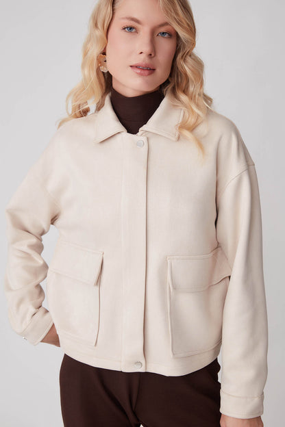 SUEDE JACKET WITH COVER POCKET ZIPPERS