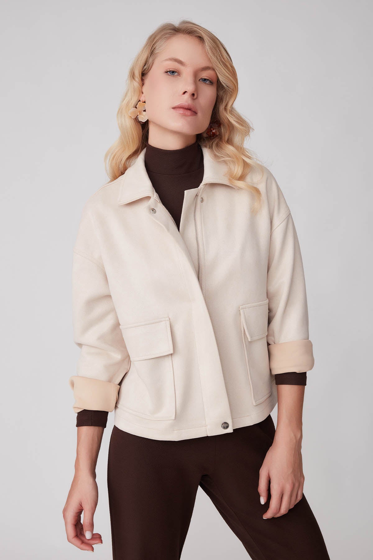 SUEDE JACKET WITH COVER POCKET ZIPPERS