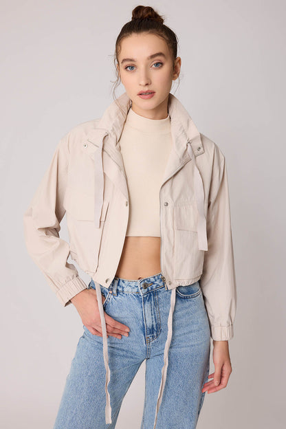 COVER POCKET PARACHUTE CLOTH CROP JACKET