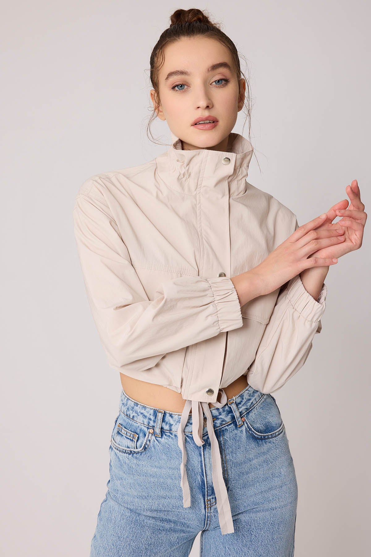 COVER POCKET PARACHUTE CLOTH CROP JACKET