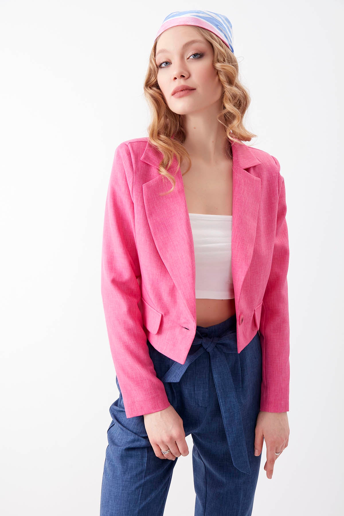 ONE BUTTON CROP JACKET WITH COVER POCKET