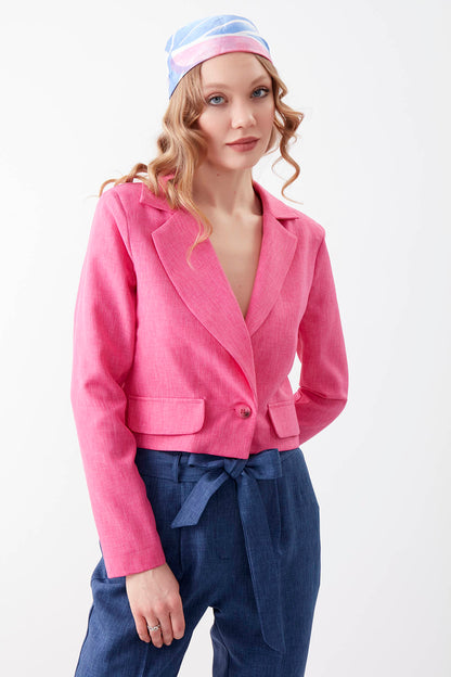 ONE BUTTON CROP JACKET WITH COVER POCKET