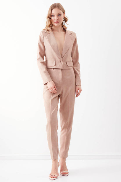 ONE BUTTON CROP JACKET WITH COVER POCKET