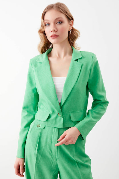 ONE BUTTON CROP JACKET WITH COVER POCKET