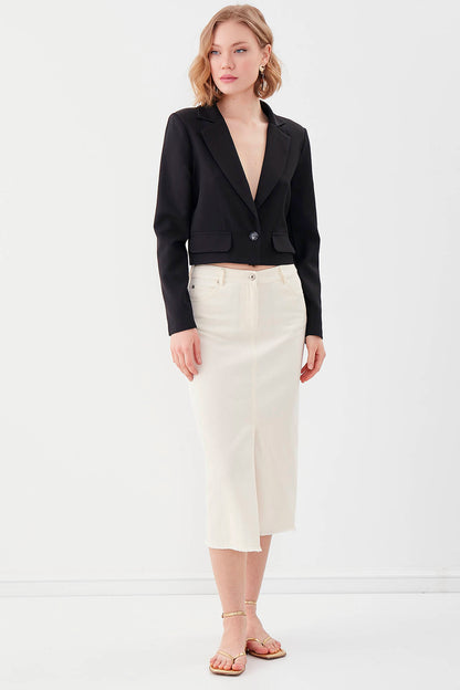 ONE BUTTON CROP JACKET WITH COVER POCKET