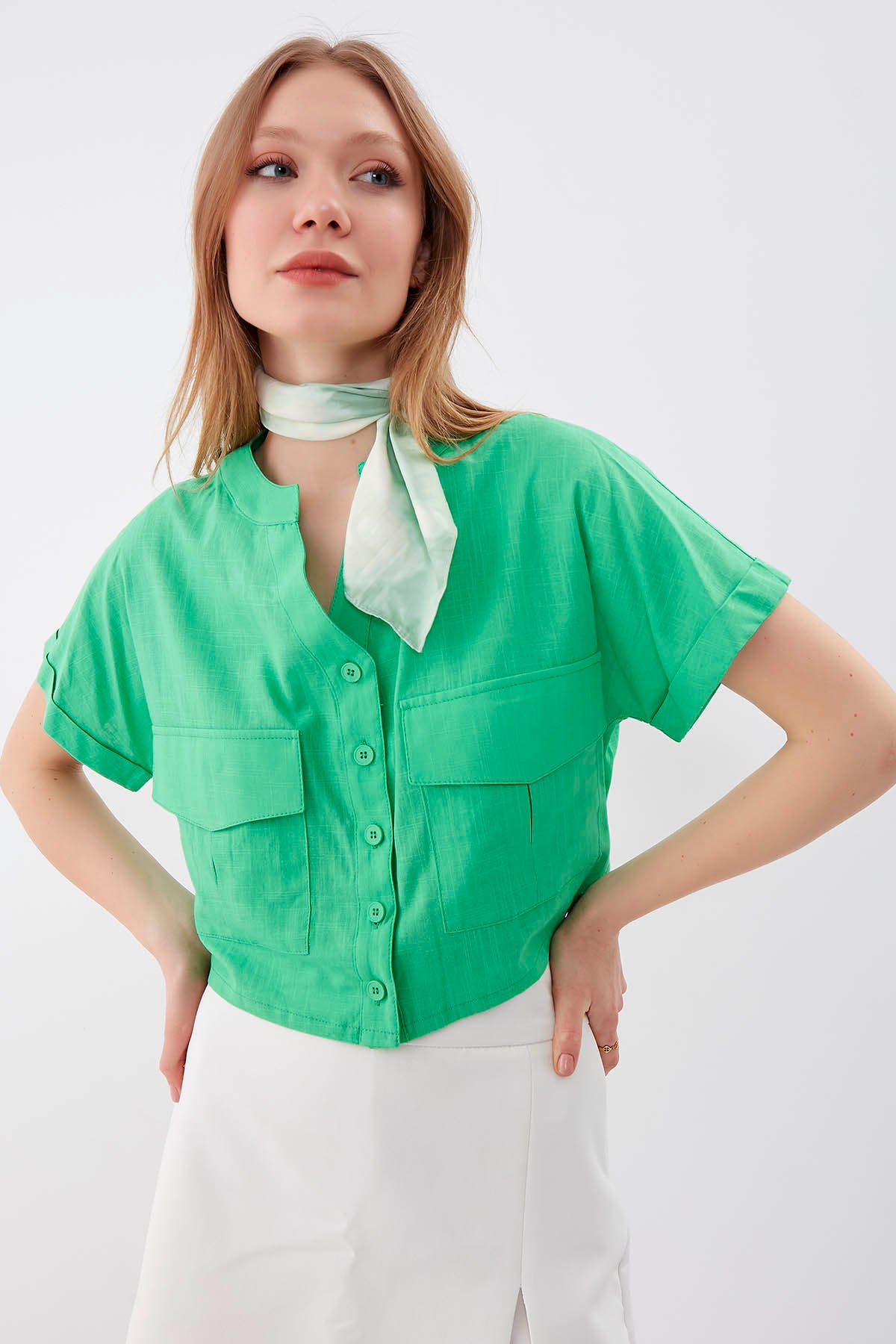 VISON CROP SHIRT WITH COVERED POCKET