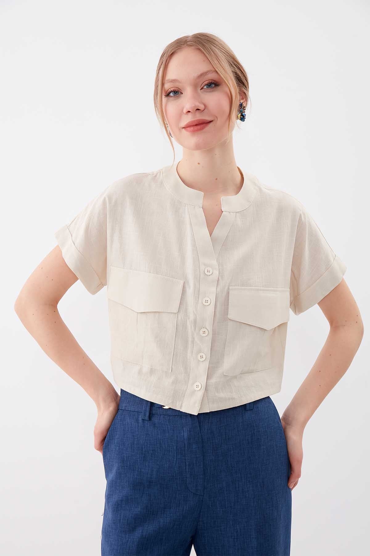 VISON CROP SHIRT WITH COVERED POCKET