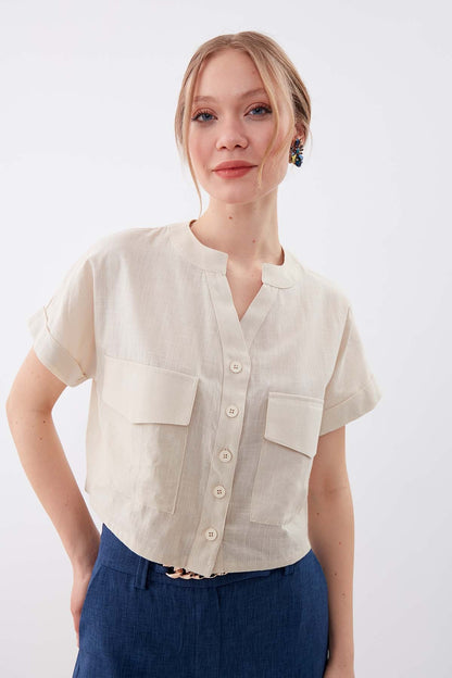 VISON CROP SHIRT WITH COVERED POCKET