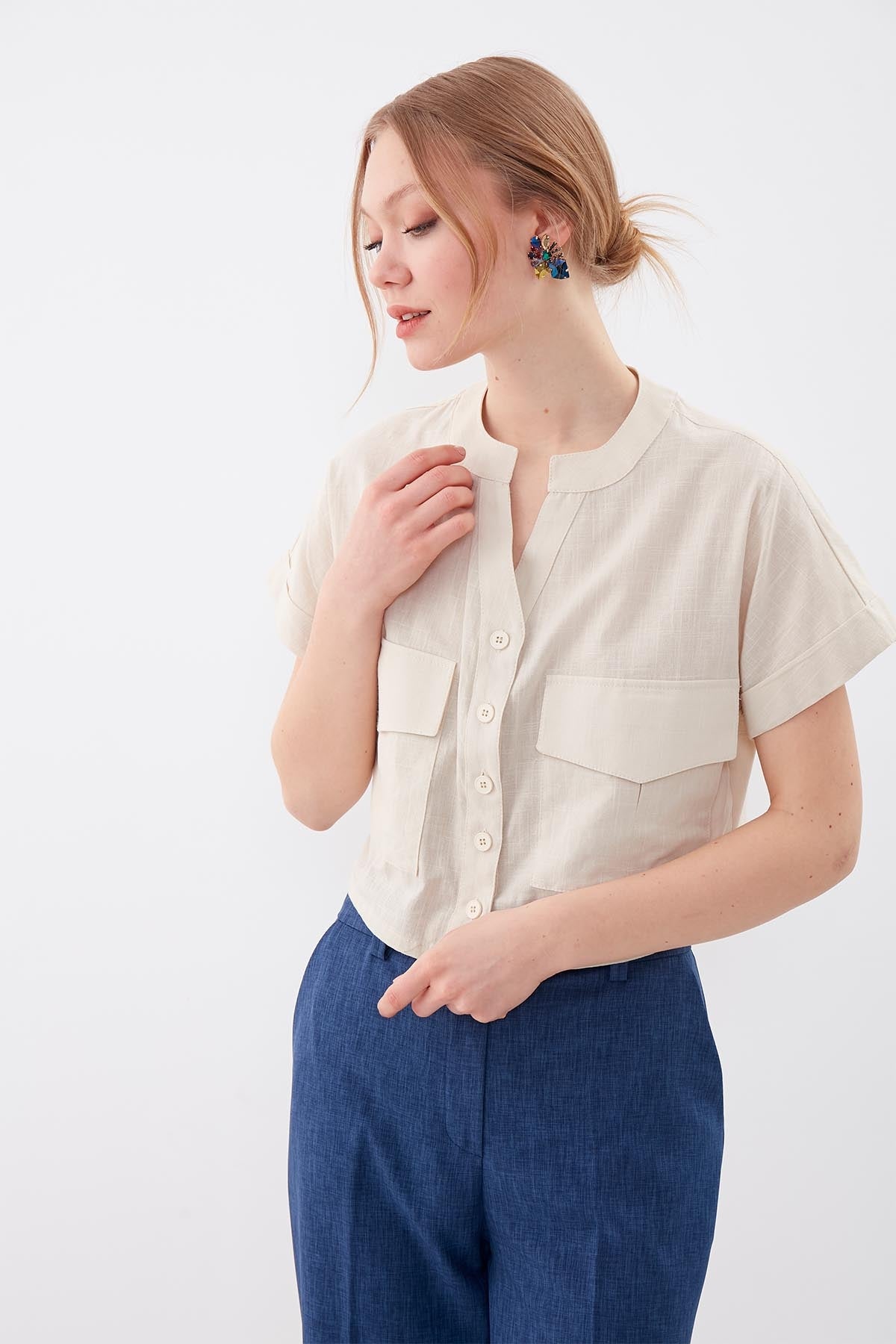 VISON CROP SHIRT WITH COVERED POCKET
