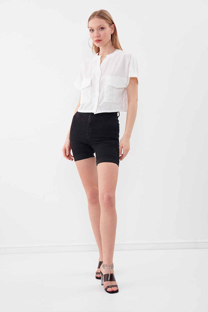 VISON CROP SHIRT WITH COVERED POCKET