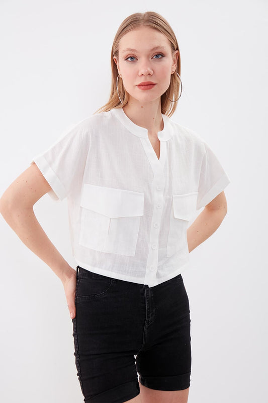 VISON CROP SHIRT WITH COVERED POCKET