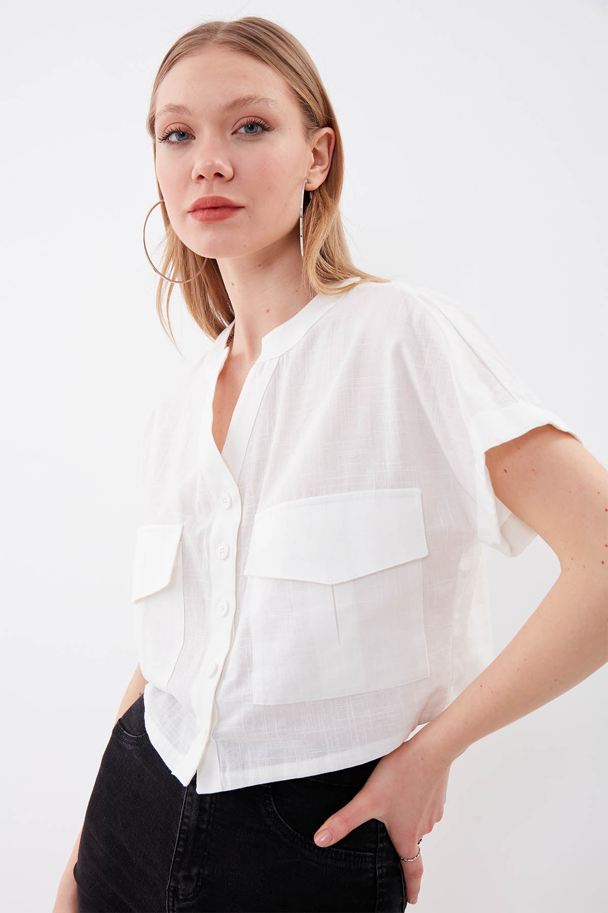 VISON CROP SHIRT WITH COVERED POCKET