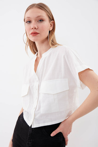 VISON CROP SHIRT WITH COVERED POCKET