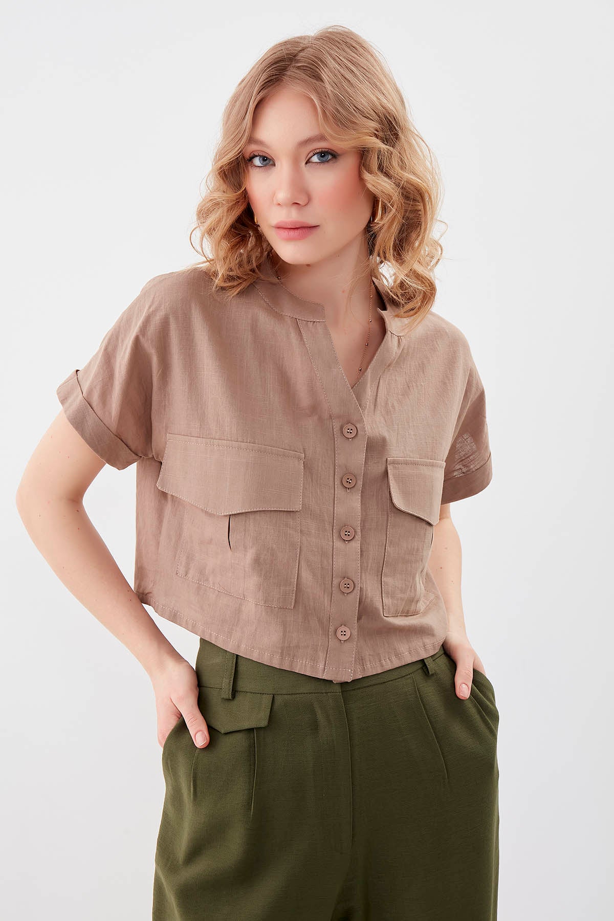VISON CROP SHIRT WITH COVERED POCKET