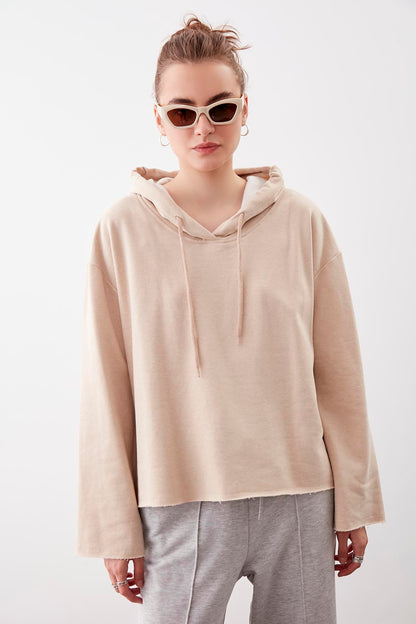 HOODED THREE-STRAND LOOSE SWEATSHIRT