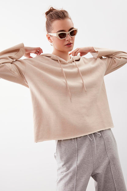 HOODED THREE-STRAND LOOSE SWEATSHIRT