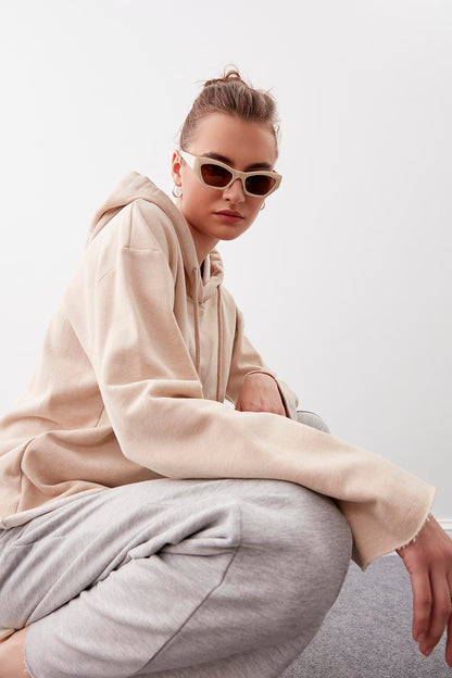 HOODED THREE-STRAND LOOSE SWEATSHIRT