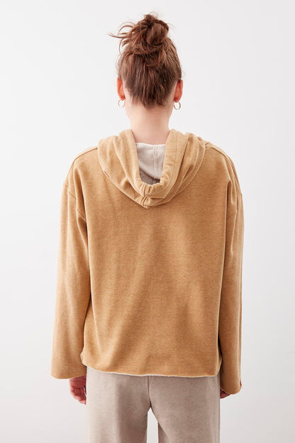 HOODED THREE-STRAND LOOSE SWEATSHIRT