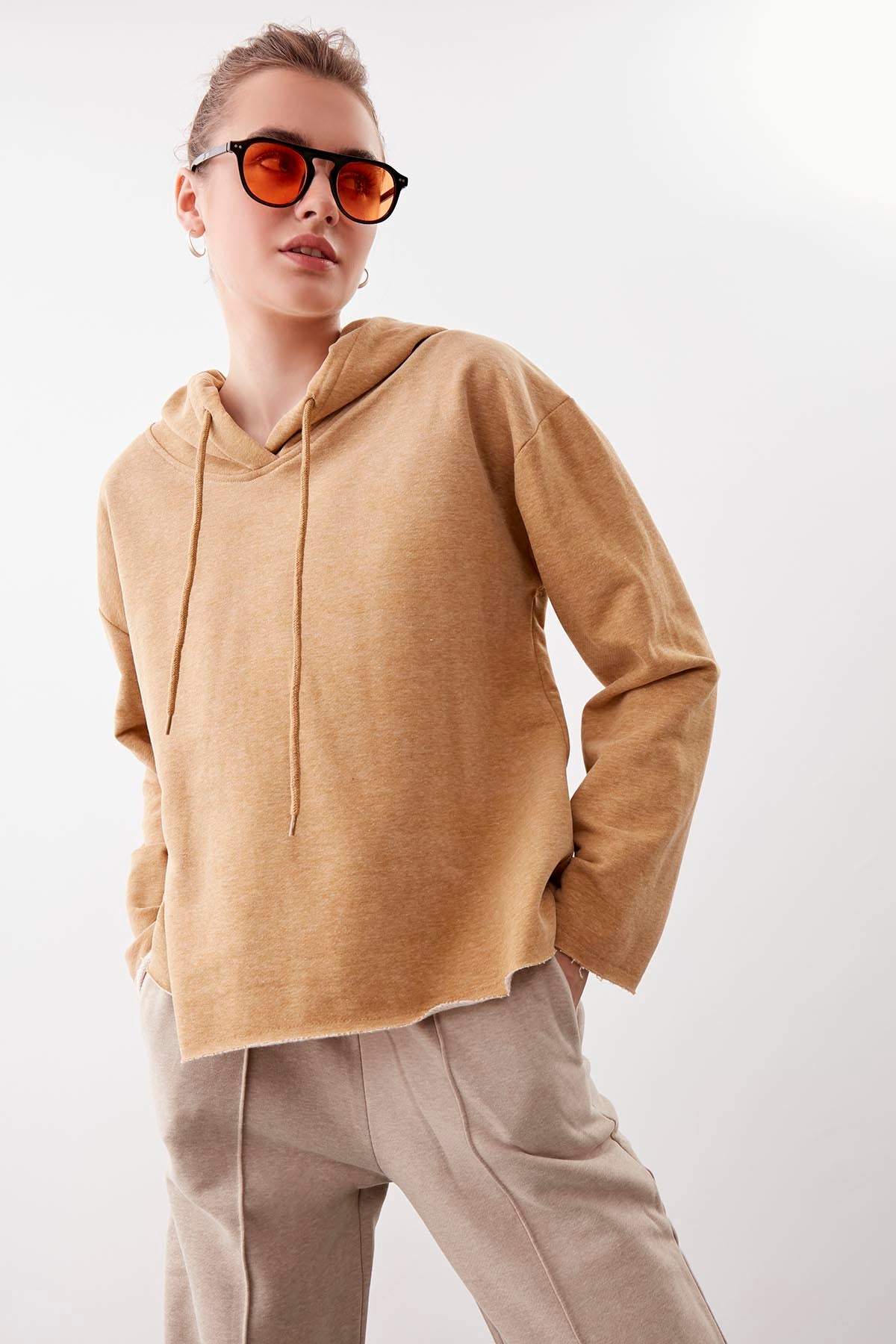 HOODED THREE-STRAND LOOSE SWEATSHIRT