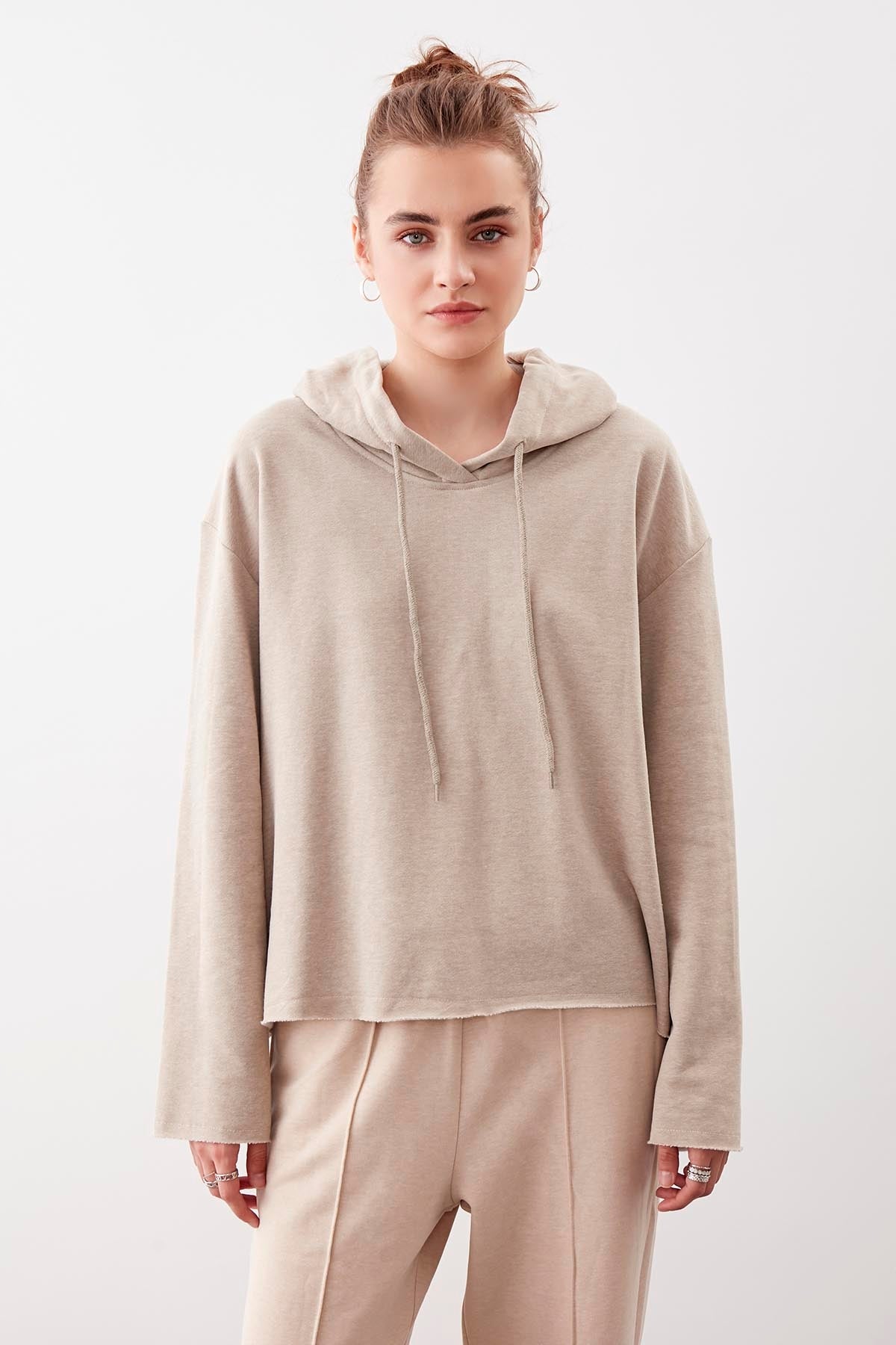 HOODED THREE-STRAND LOOSE SWEATSHIRT