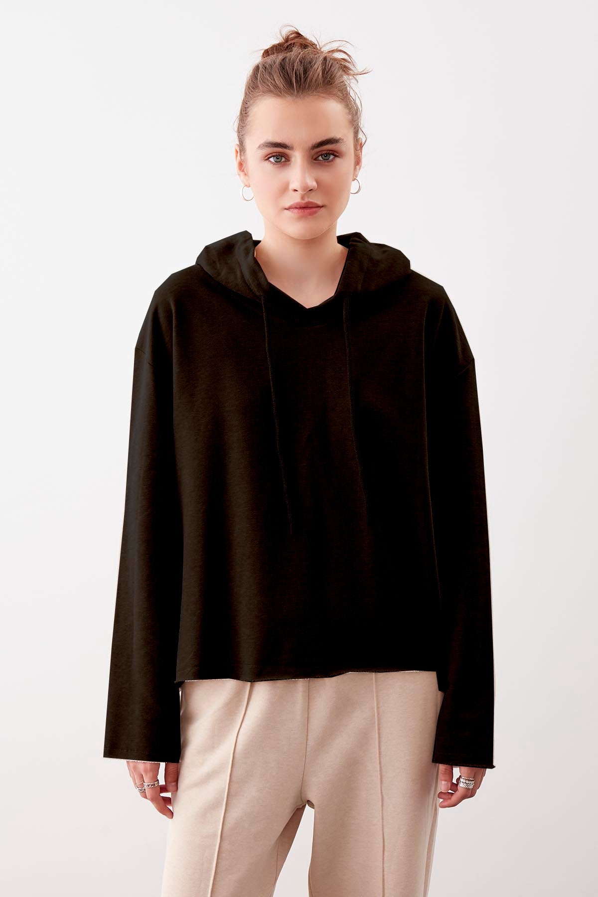 HOODED THREE-STRAND LOOSE SWEATSHIRT