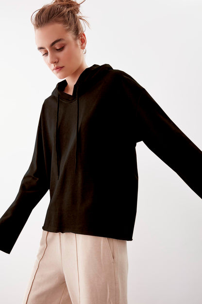 HOODED THREE-STRAND LOOSE SWEATSHIRT