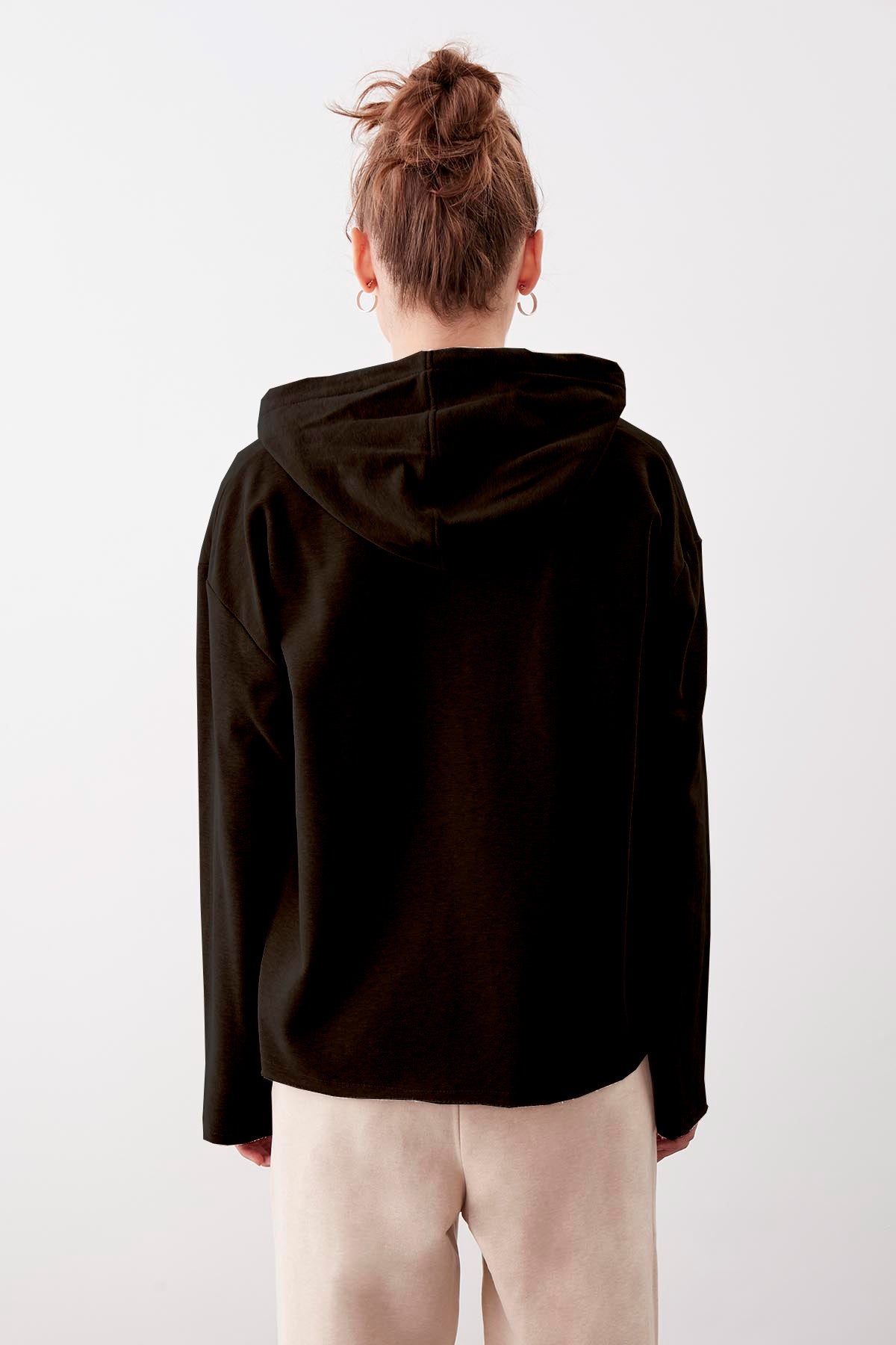 HOODED THREE-STRAND LOOSE SWEATSHIRT