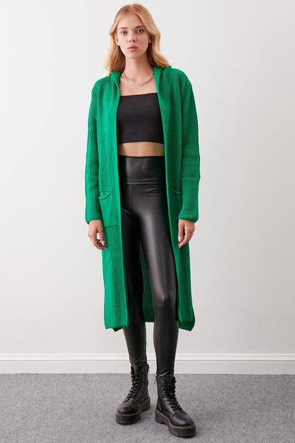 HOODED SIDES TALL KNITTED CARDIGAN WITH SPLIT