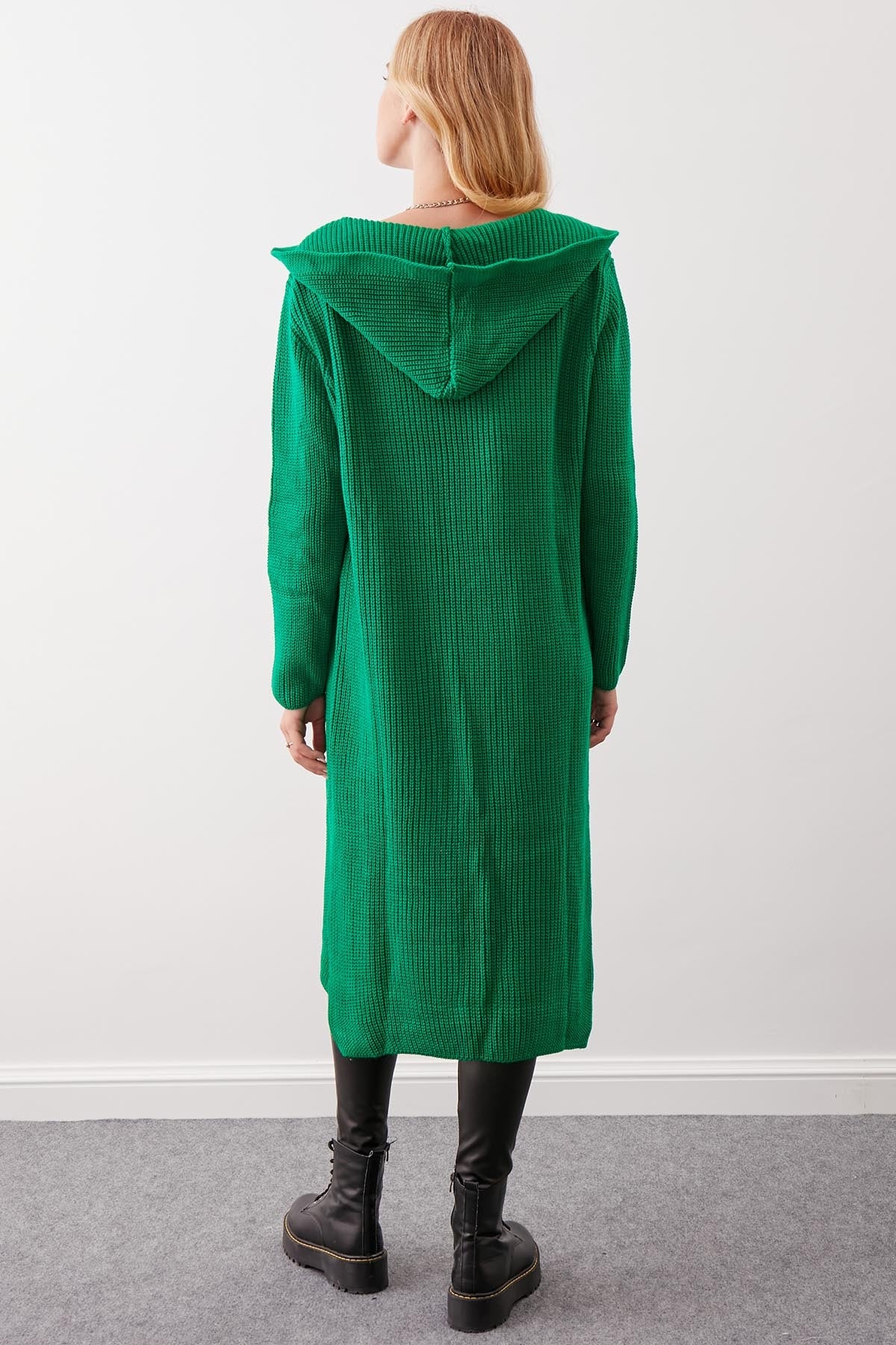 HOODED SIDES TALL KNITTED CARDIGAN WITH SPLIT