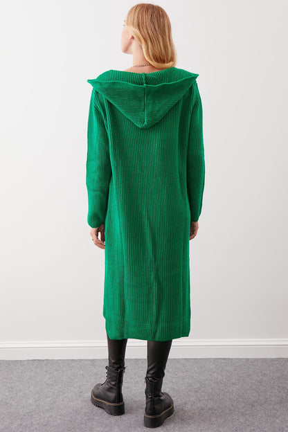 HOODED SIDES TALL KNITTED CARDIGAN WITH SPLIT