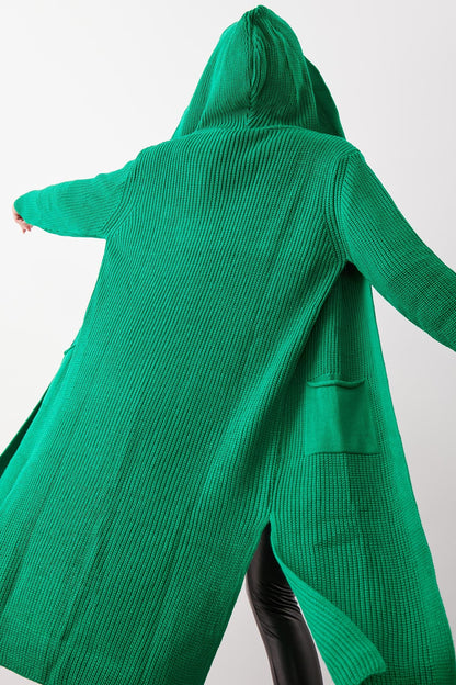 HOODED SIDES TALL KNITTED CARDIGAN WITH SPLIT