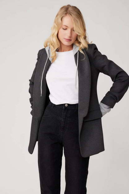 COLLAR DETAILED LONG JACKET WITH HOODIE