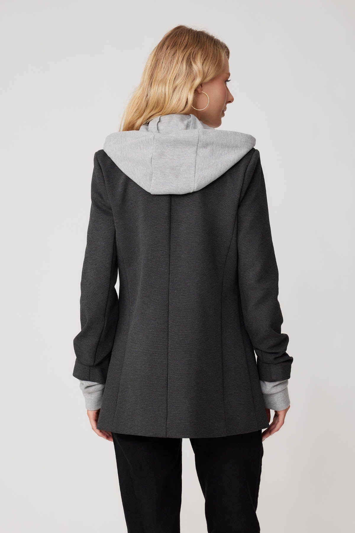 COLLAR DETAILED LONG JACKET WITH HOODIE