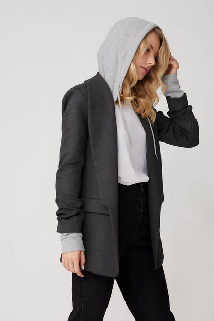 COLLAR DETAILED LONG JACKET WITH HOODIE