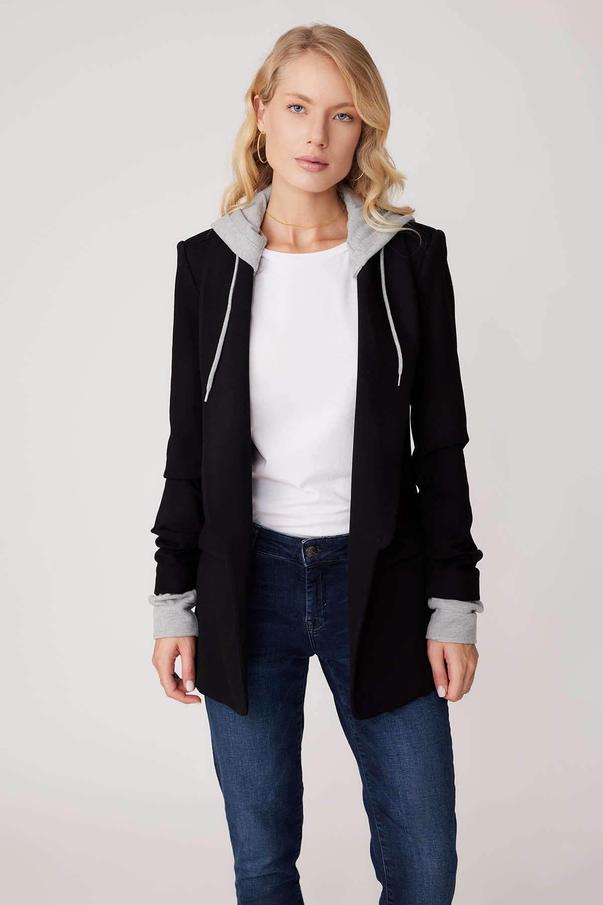 COLLAR DETAILED LONG JACKET WITH HOODIE