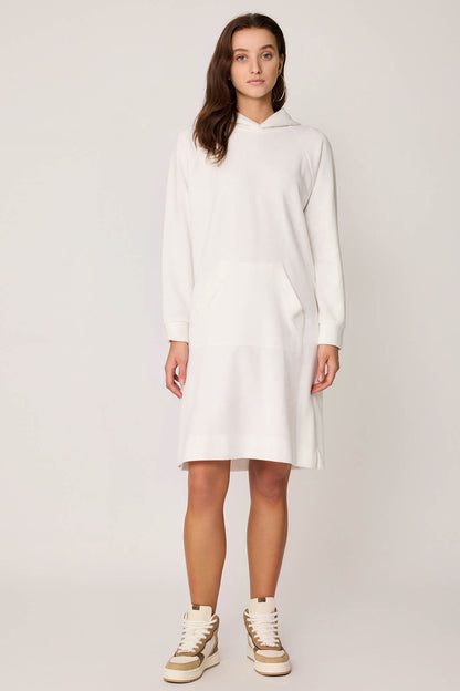 KNITTED DRESS WITH HOODED FRONT POCKET
