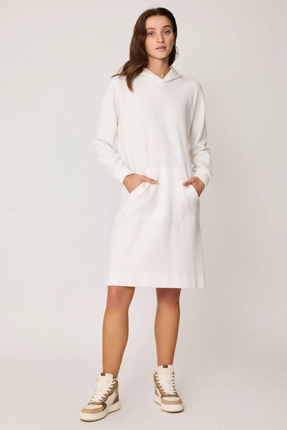 KNITTED DRESS WITH HOODED FRONT POCKET
