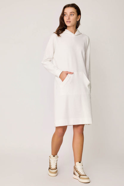KNITTED DRESS WITH HOODED FRONT POCKET