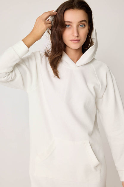 KNITTED DRESS WITH HOODED FRONT POCKET