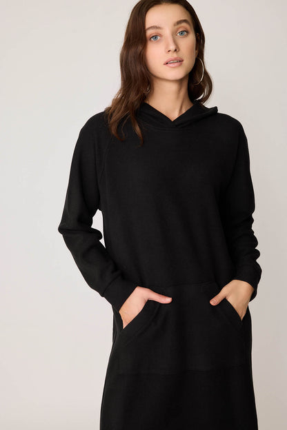 KNITTED DRESS WITH HOODED FRONT POCKET