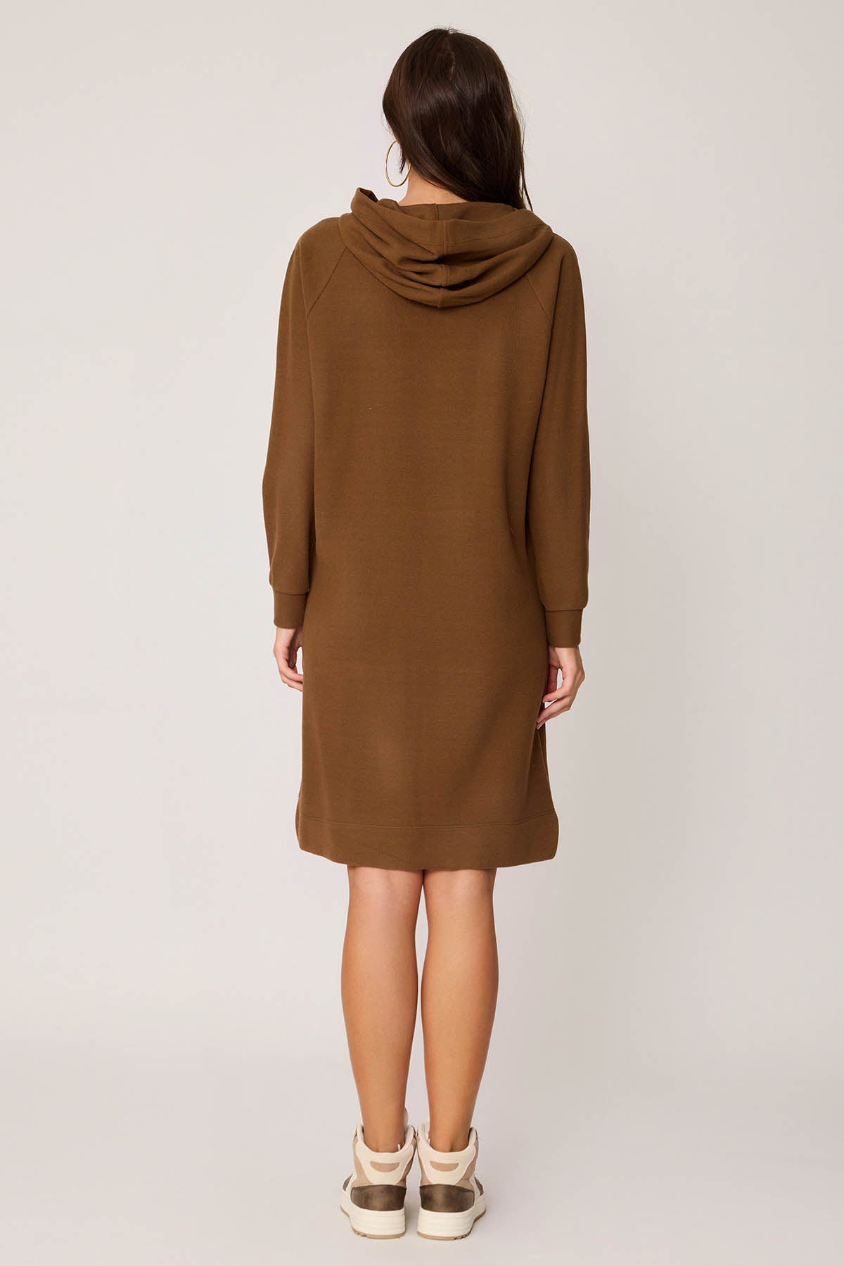 KNITTED DRESS WITH HOODED FRONT POCKET