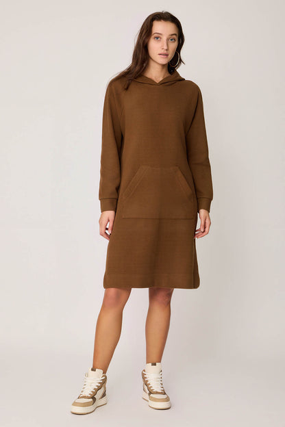 KNITTED DRESS WITH HOODED FRONT POCKET