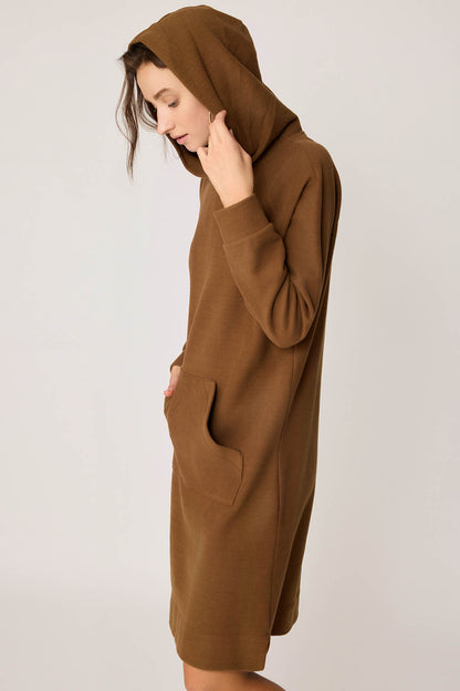 KNITTED DRESS WITH HOODED FRONT POCKET