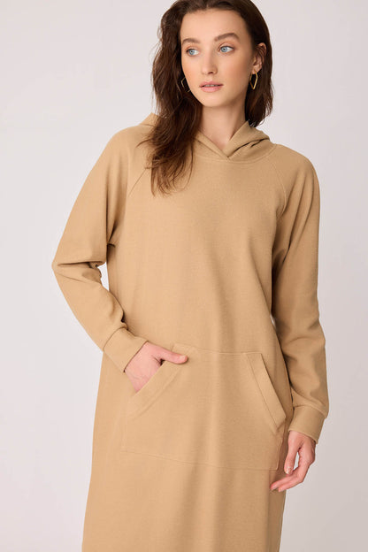 KNITTED DRESS WITH HOODED FRONT POCKET