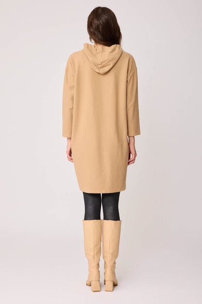 KNITTED DRESS WITH HOODED FRONT POCKET