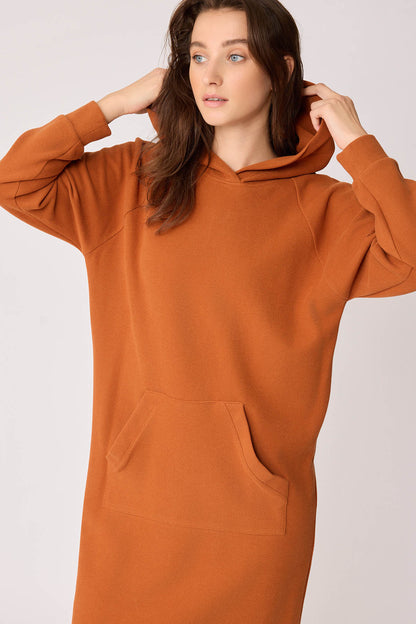 KNITTED DRESS WITH HOODED FRONT POCKET