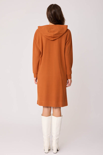 KNITTED DRESS WITH HOODED FRONT POCKET